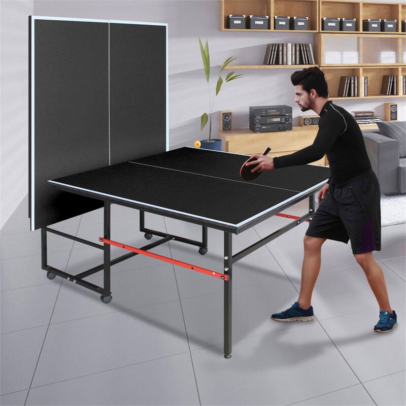 Alt View 6. HTUTWOO - 8ft Mid-Size Table Tennis Table -Foldable & Portable Ping Pong Set,Indoor Game Surface,Net, 2 Paddles & 3 Balls Included - Black.