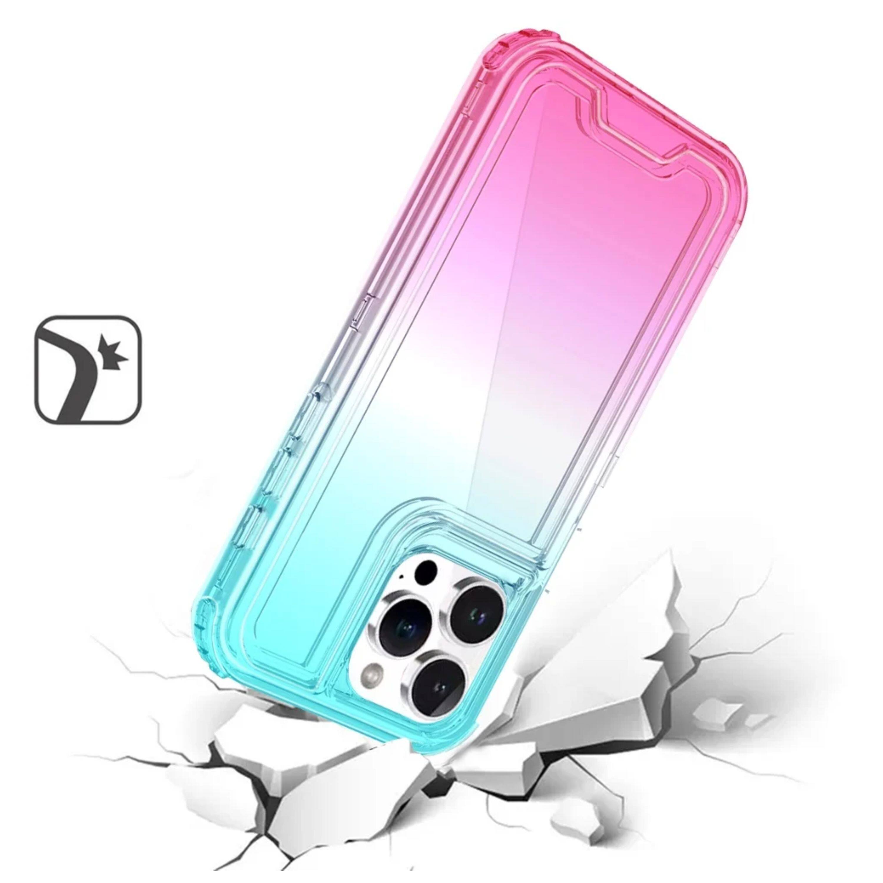 Left. Kitcheniva - Shockproof Hybrid Two Tone Phone Case With Tempered Glass For iPhone 16 Pro Max Light Blue/Pink - Light Blue Pink.