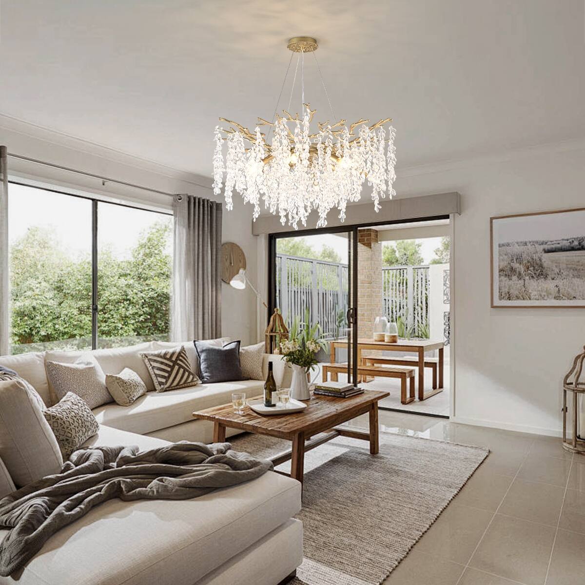 Angle. Loheer - Loheer 10-Light Crystal Chandelier Gold Modern Farmhouse Ceiling Light for Dining Room or Kitchen Island.