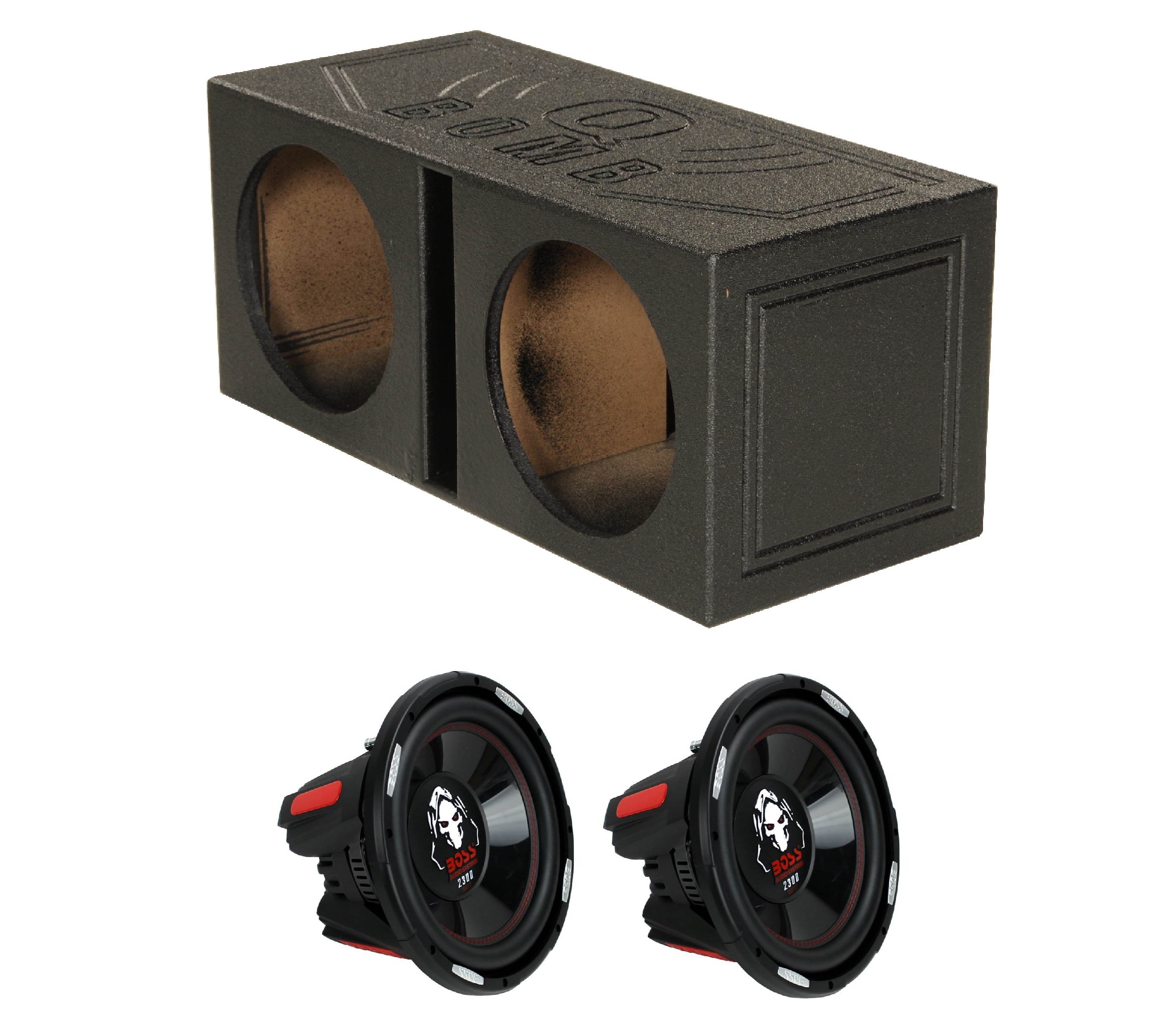 QPower - Dual 12 inch Vented Sub Box and Boss Phantom 12” 2300W Subwoofer (2 Pack) - Black