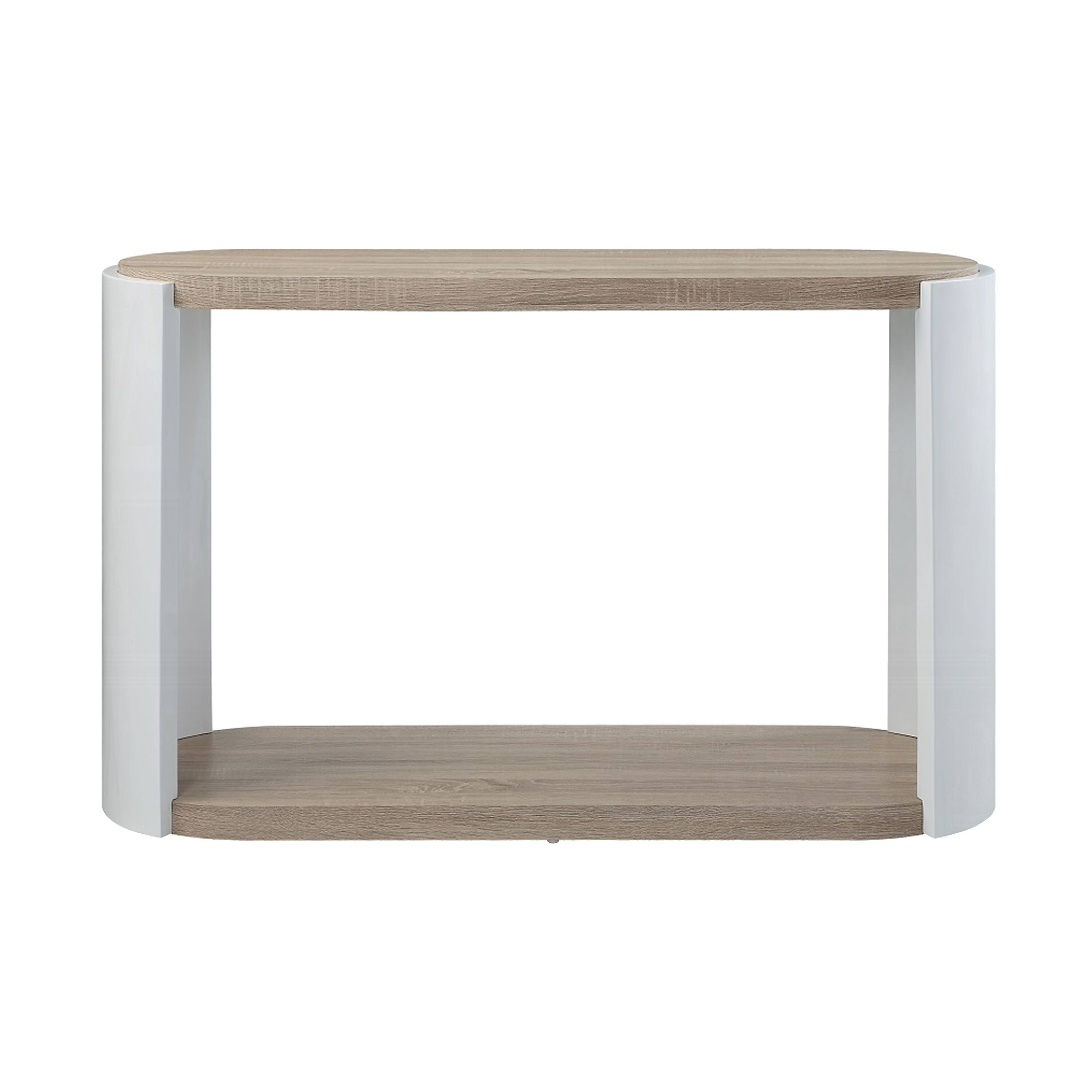 Alt View 1. Manhattan Lane - Romani Sofa Console Table, White High Gloss Wood, Brown, Oval 47 Inch - White, Brown.