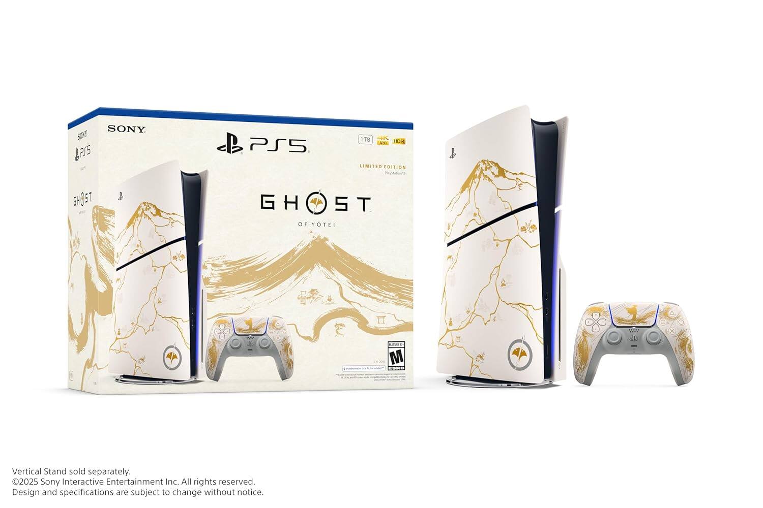 SONY PS5 215 O5 1T8 4K JE0 HDR PS5 LIMITED EDITION Ghost of Yotei x arum  
M SE Vertical Stand sold separately.  
©2025 Sony Interactive Entertainment Inc. All rights reserved.  
Design and specifications are subject to change without notice.