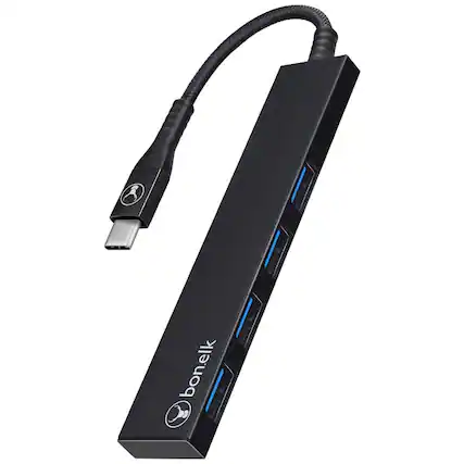 Front. Bonelk - BonElk Long-Life USB-C to 4-Port USB 3.0 Slim Hub - Black - Black.