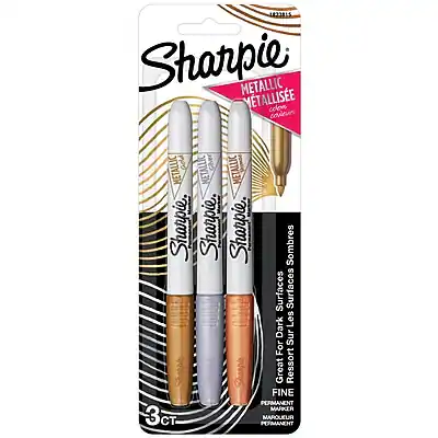 Sharpie METALLIC
METALLISÉE
Great for Dark Surfaces
Les Surfaces Sombres
Great for Dark Surfaces
Les Surfaces Sombres
FINE
PERMANENT MARKER
MARQUEUR PERMANENT
3 CT
3 CT