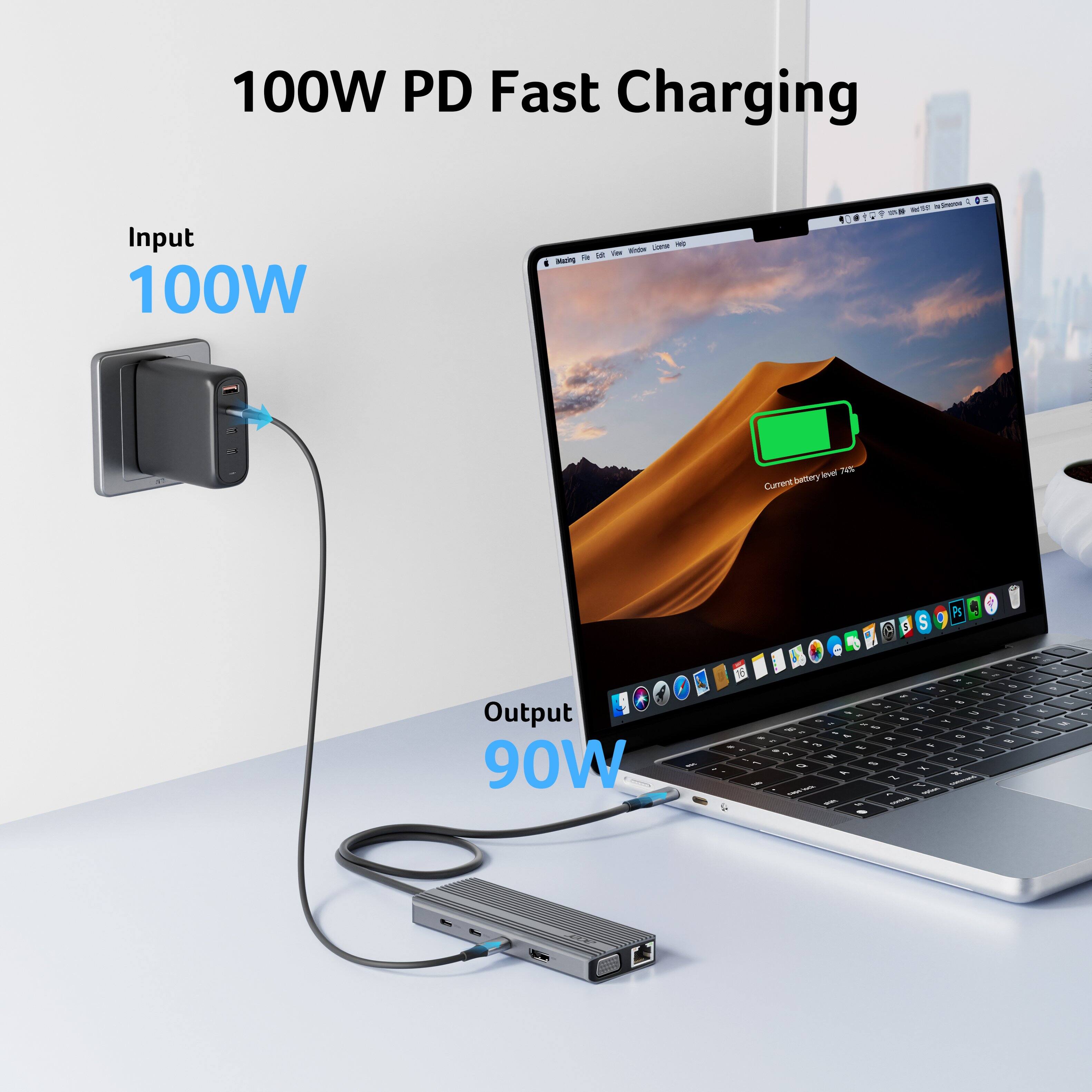 100W PD Fast Charging

Input 100W

Output 90W
