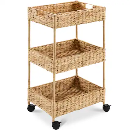 Front. Best Choice Products - Best Choice Products 3-Tier Water Hyacinth Rolling Nursery Caddy w/ Wheels, Utility Cart, Storage Organization - Natural - Natural.
