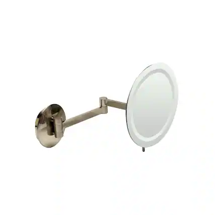 Front. Alfi - Brushed Nickel Wall Mount Round 9" 5x Magnifying Cosmetic Mirror with Light - Silver.