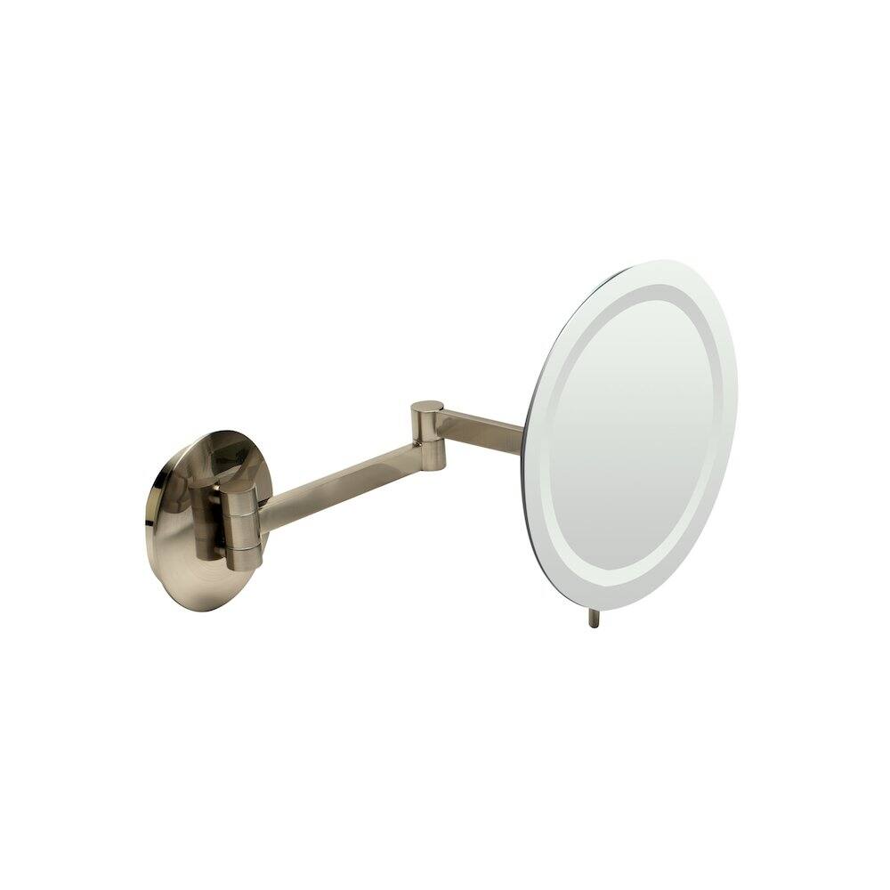 Front. Alfi - Brushed Nickel Wall Mount Round 9" 5x Magnifying Cosmetic Mirror with Light - Silver.