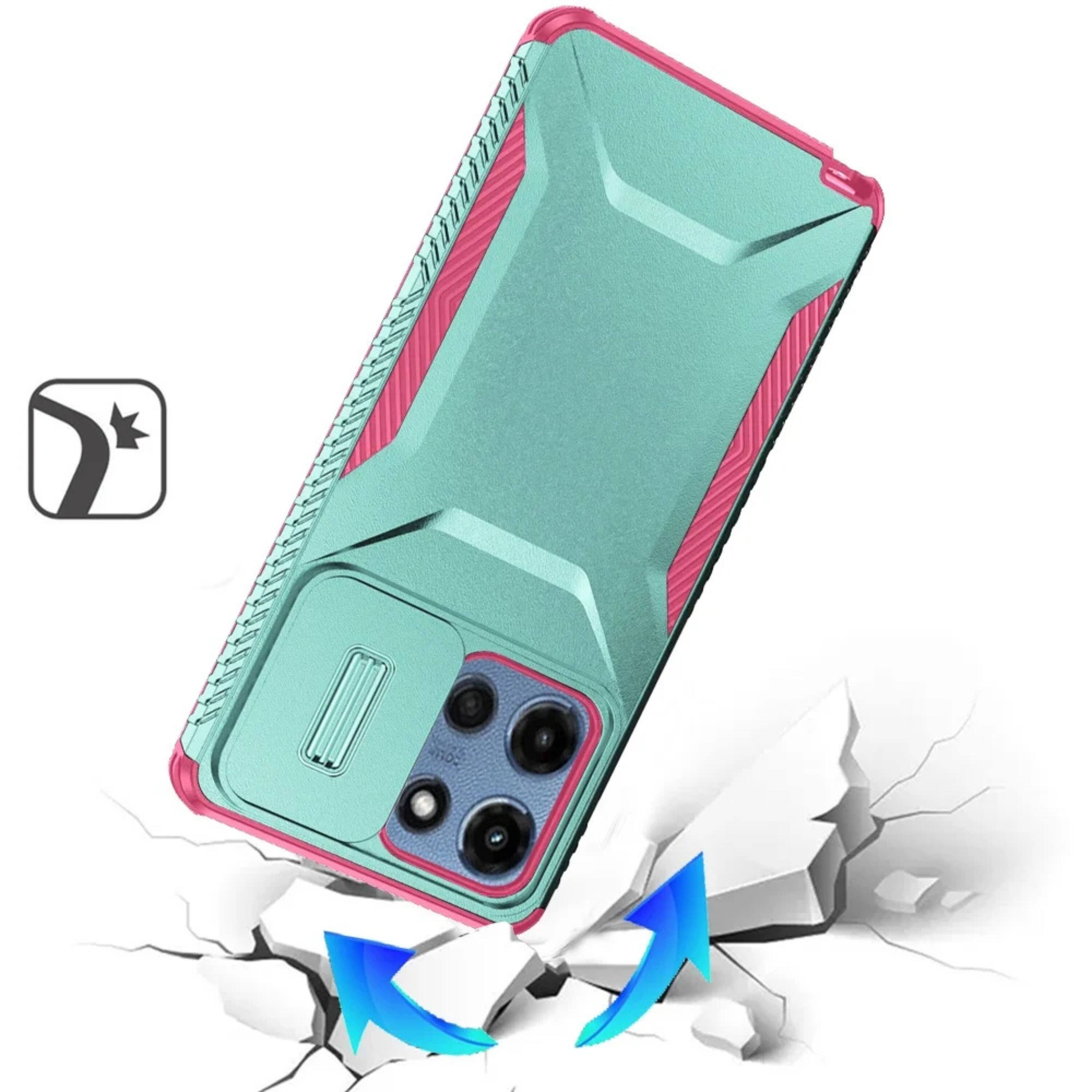 Back. Kitcheniva - Side Grip Rugged Case For Moto G 2025 2026 G Play 2026 With Sliding Camera Cover Teal Pink - Teal Pink.