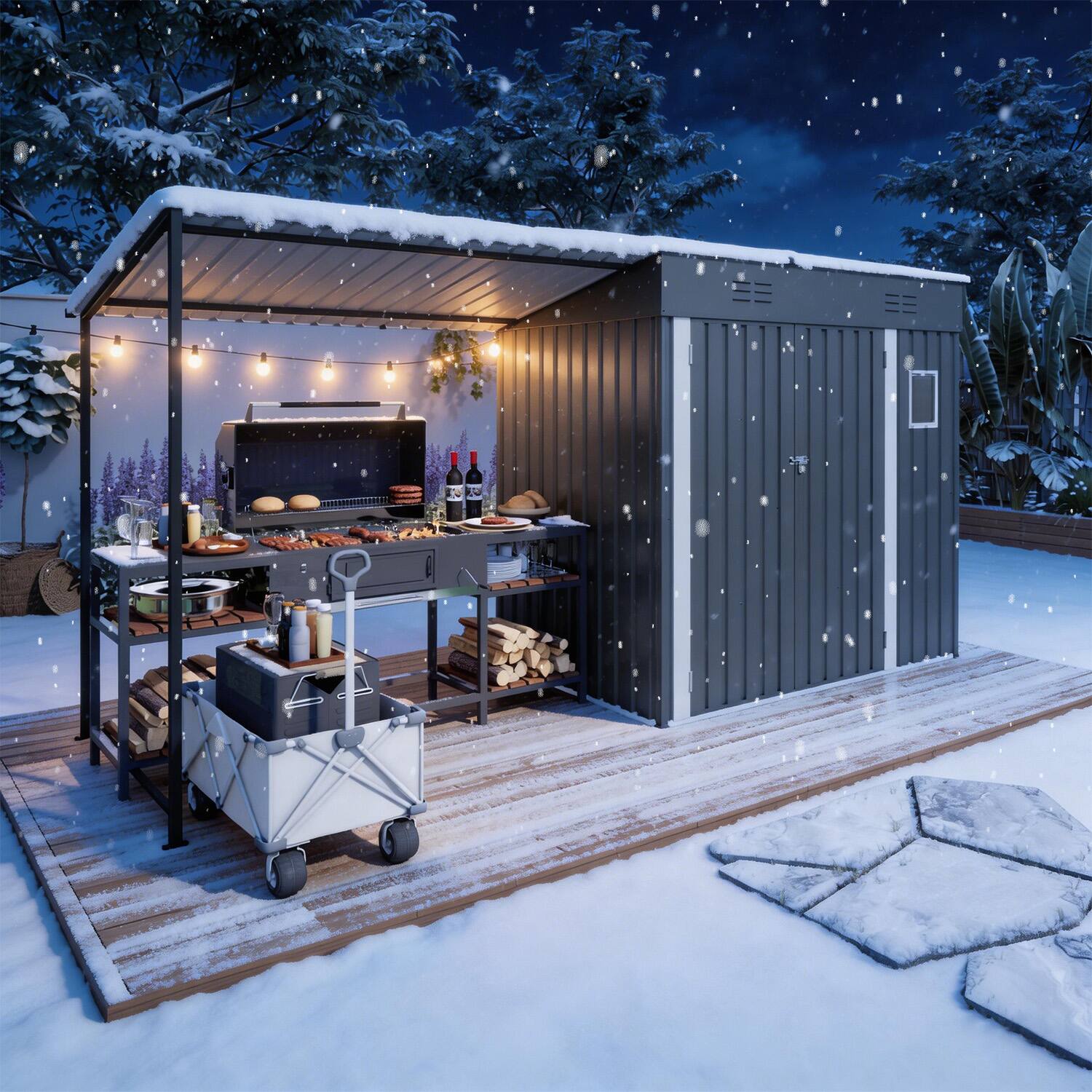 Alt View 7. Loheer - Loheer 12x4ft Metal Lean to Shed with Pergola and Attached Hardtop Gazebo Combo.