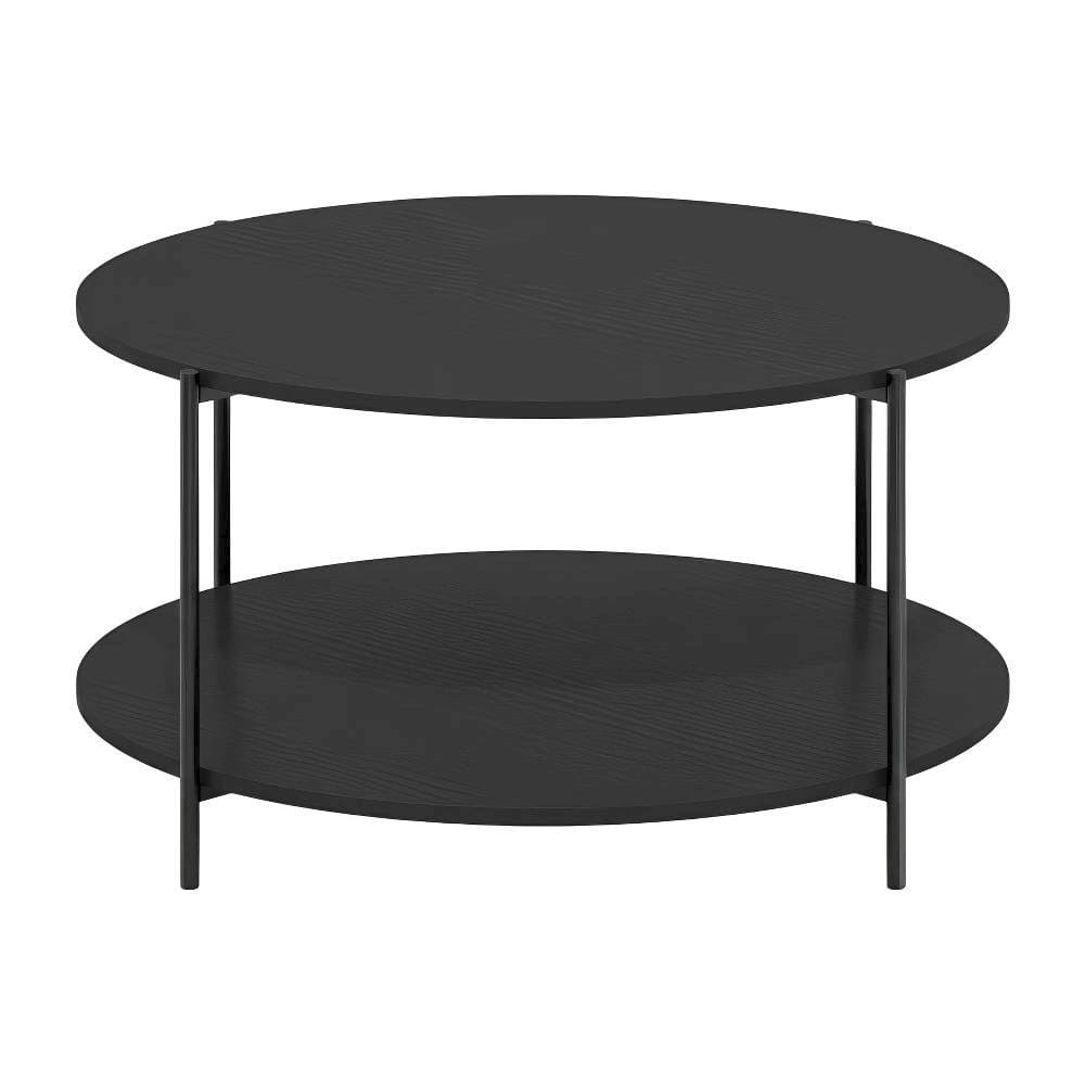 FurniFact - Modern Round Coffee Table Americano with 2-Tier Design and Sturdy Metal Legs - Americano, Black