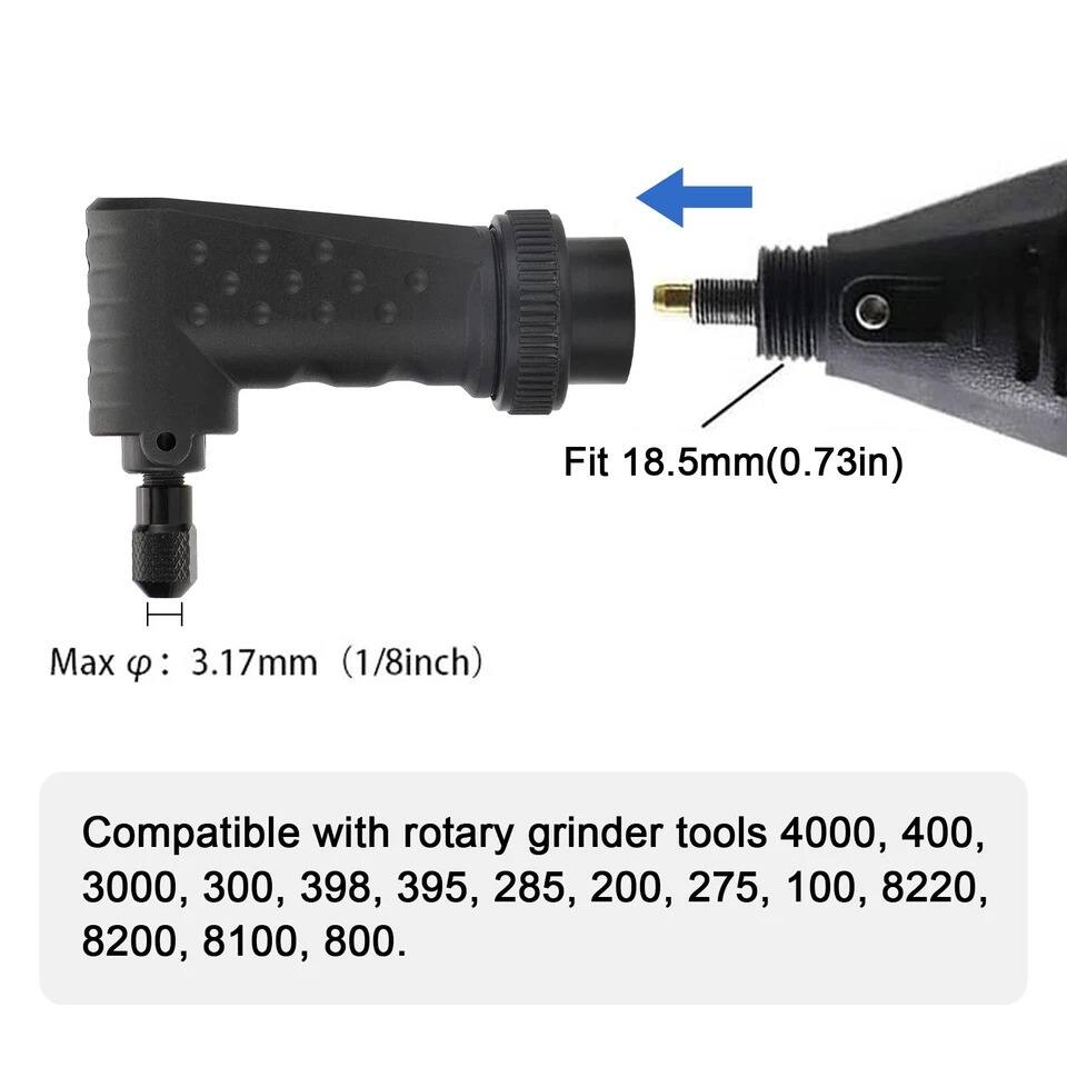 Fit 18.5mm (0.73in)  
Max φ: 3.17mm (1/8 inch)  

Compatible with rotary grinder tools 4000, 400, 3000, 300, 398, 395, 285, 200, 275, 100, 8220, 8200, 8100, 800.