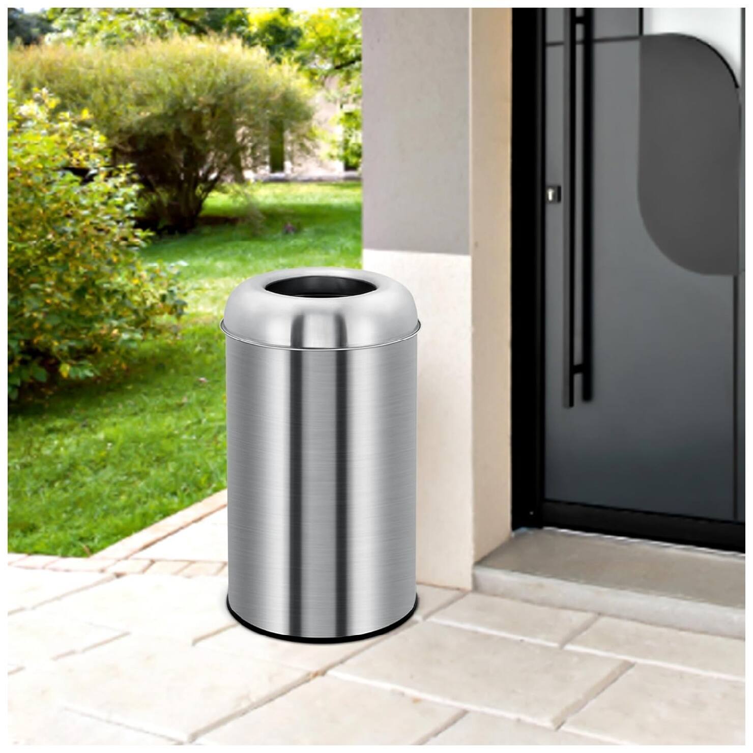 Angle. GARVEE - 18.5 Gallon Heavy-Duty Kitchen Trash Can, Brushed Stainless Steel Waste Bin - Silver.