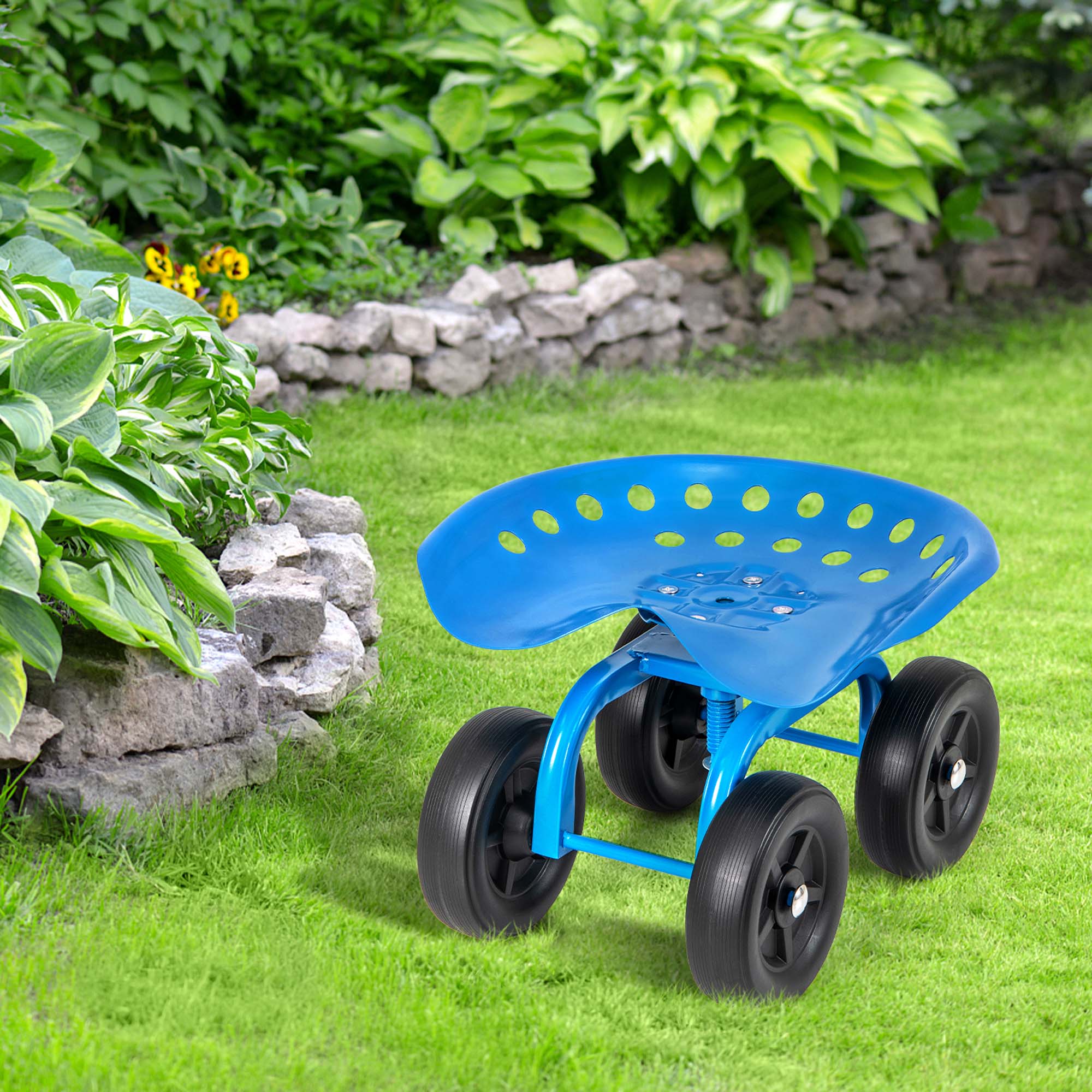 Alt View 1. Costway - Costway Rolling Garden Cart Heavy Duty Workseat with 360° Swivel Seat & Adjustable Height - Blue.