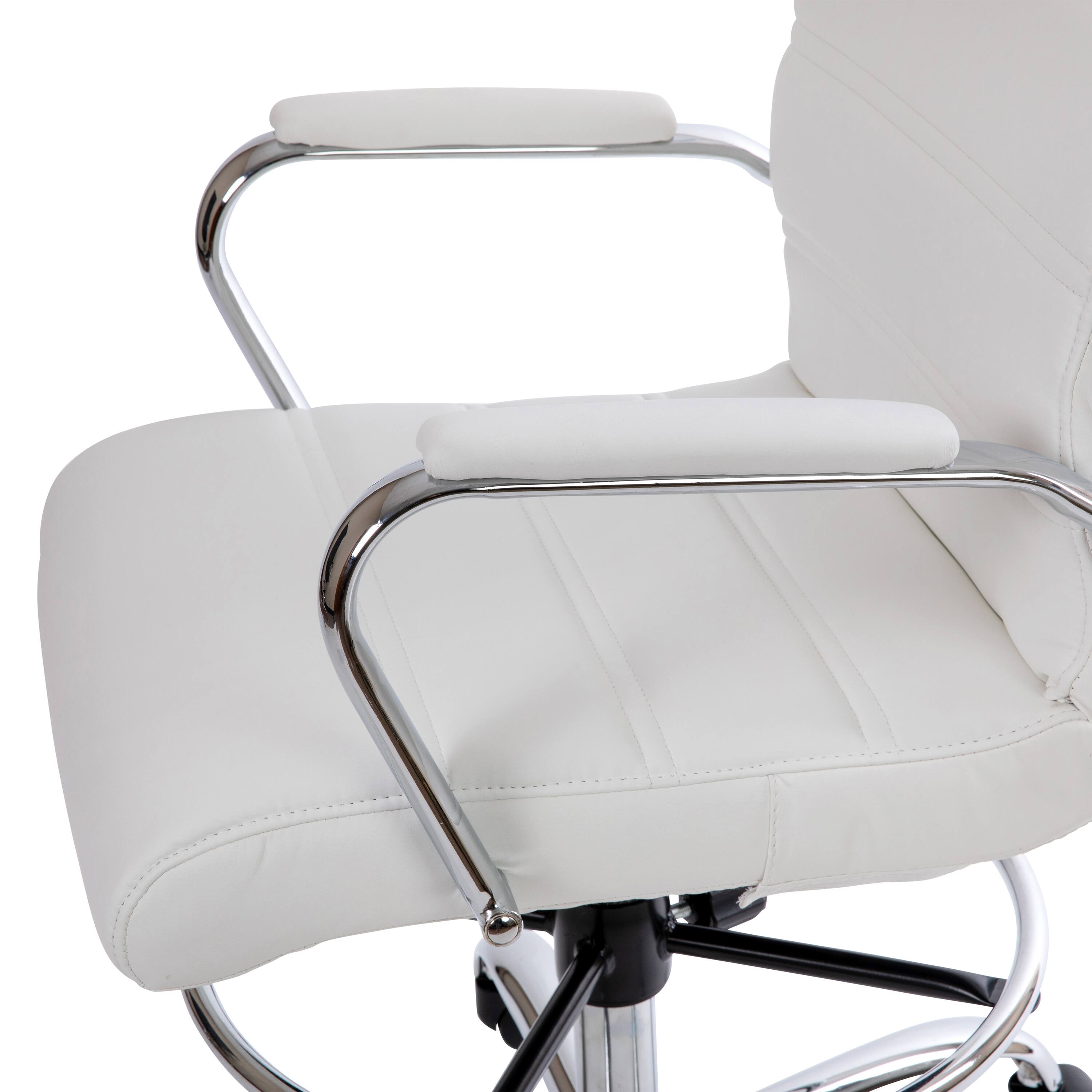 Alt View 10. Emma + Oliver - Mid-Back LeatherSoft Drafting Chair with Adjustable Foot Ring and Chrome Base - White.
