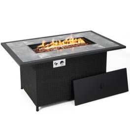 SKONYON - Outdoor Propane Fire Table with 50000 BTU Output Rattan Base and Wide Tabletop