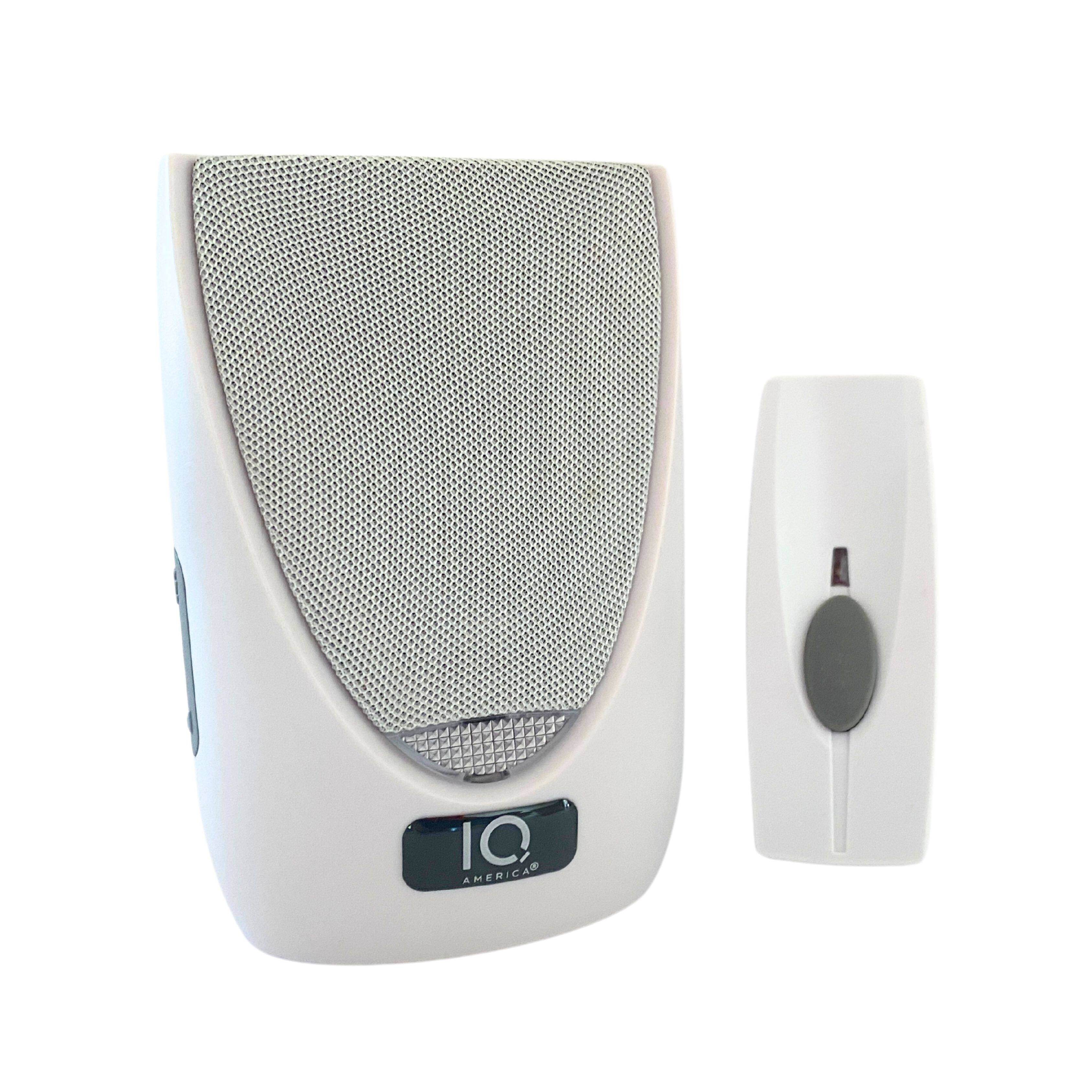 Front. IQ America - Battery Powered Wireless Door Bell Chime with Visual Alert, 6 Chime tones, 4 Volume Levels, 1 Button - White.