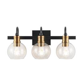 Jonathan Y - Marais 21.5" 3-Light Iron/Glass Rustic Vintage LED Vanity Light - Black/Brass Gold