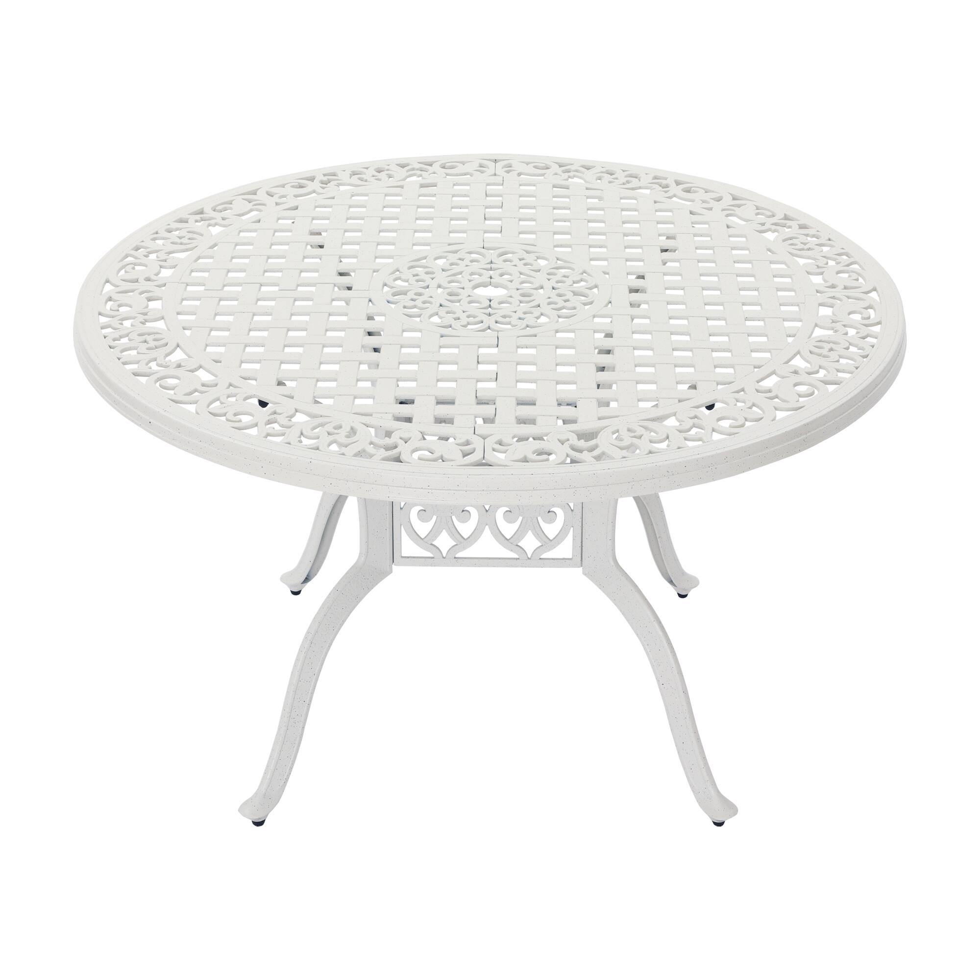 Back. Mondawe - 47" cast aluminum round dining table - White.