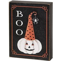 Angle. BreeBe - Halloween Queen Vintage Look Box Sign 2 Asstd. - Orange, Black, White.