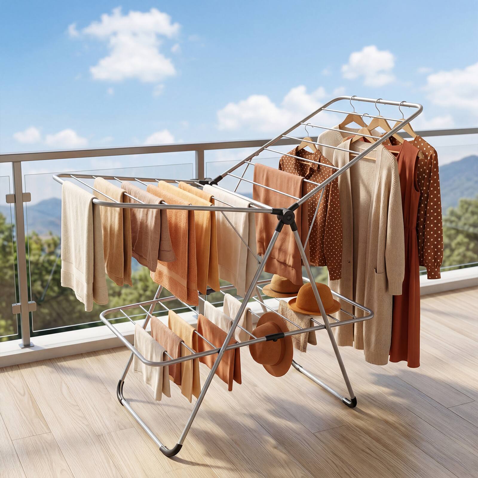 Alt View 1. Costway - Costway Clothes Drying Rack Foldable 2-Level Laundry Airer with Adjustable Wings - Silver.