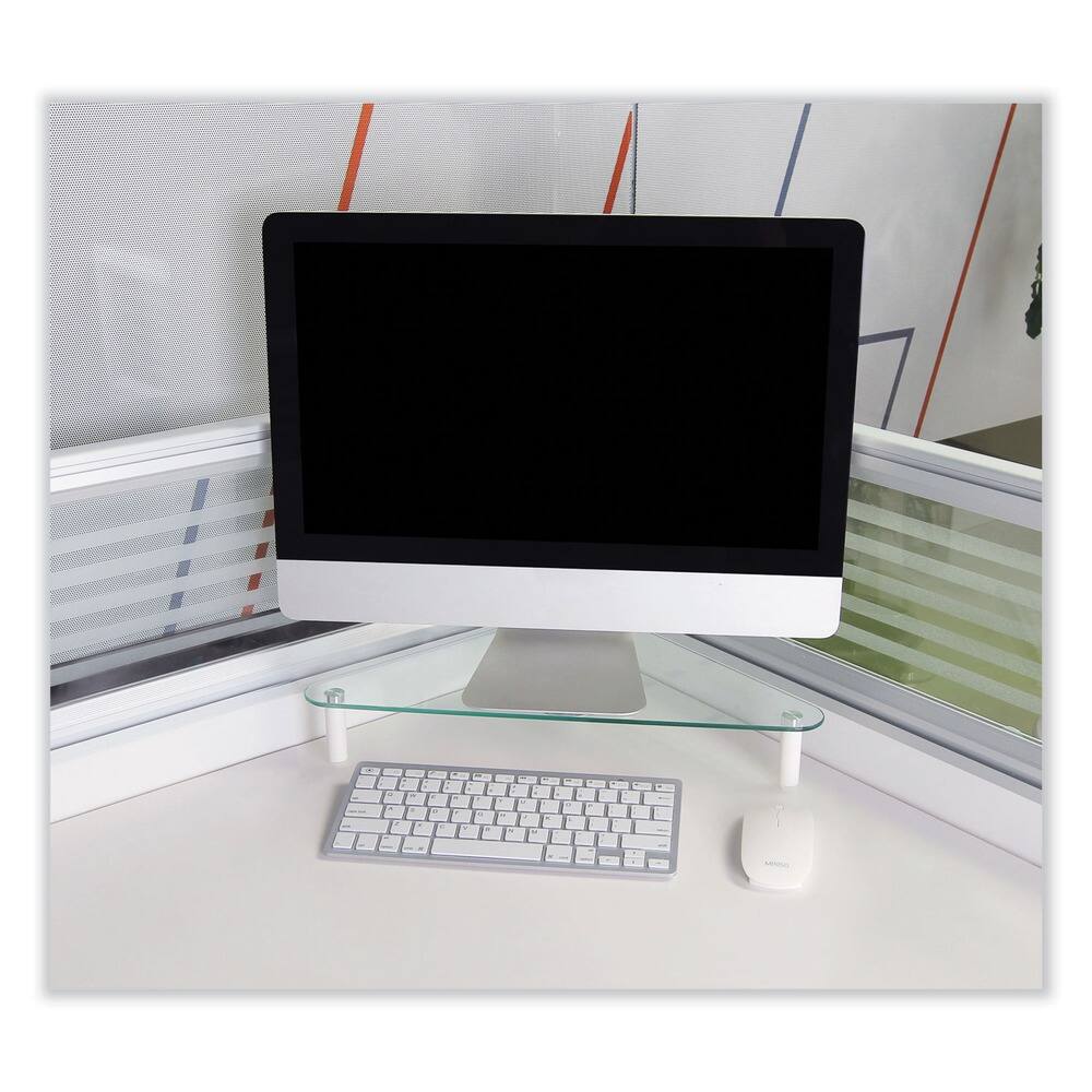 Angle. KanTek - Kantek MS390 19.7 in. x 11 in. x 3.25 in. Supports 40 lbs. Glass Corner Monitor Riser - Clear - Clear.