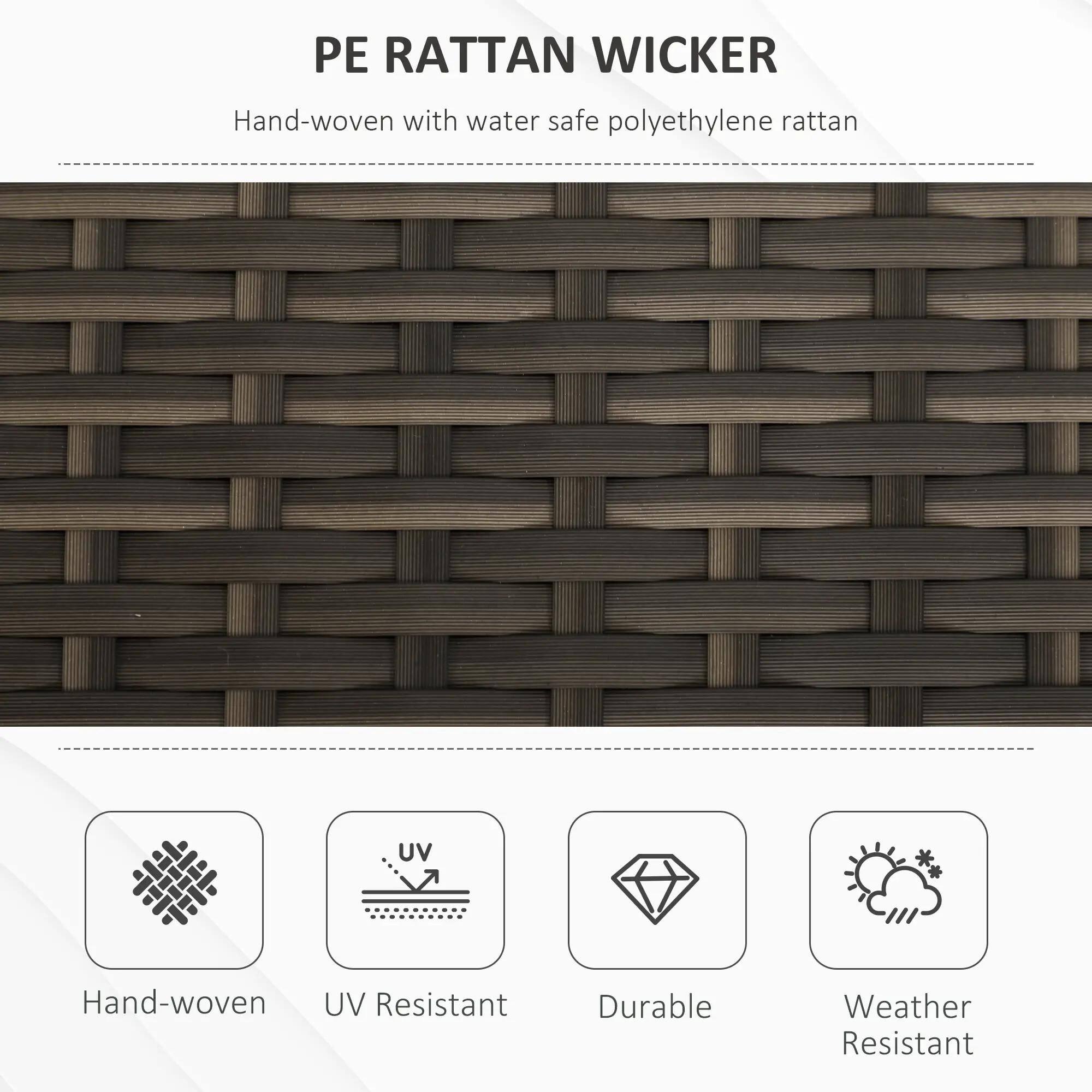 PE RATTAN WICKER

Hand-woven with water safe polyethylene rattan

- Hand-woven
- UV Resistant
- Durable
- Weather Resistant