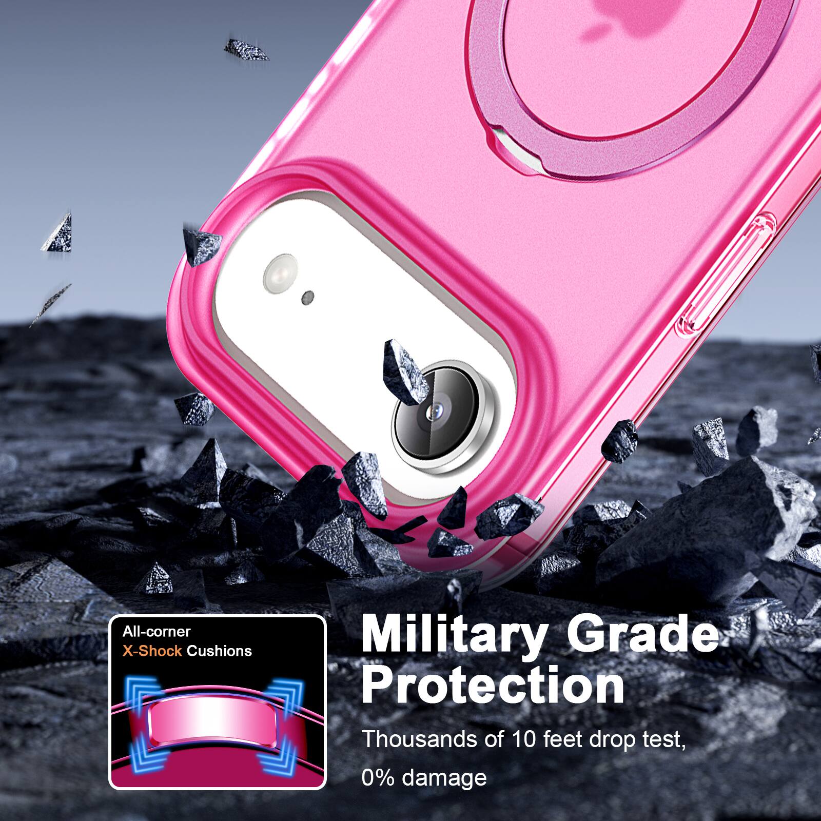 All-corner X-Shock Cushions  
Military Grade Protection  
Thousands of 10 feet drop test, 0% damage