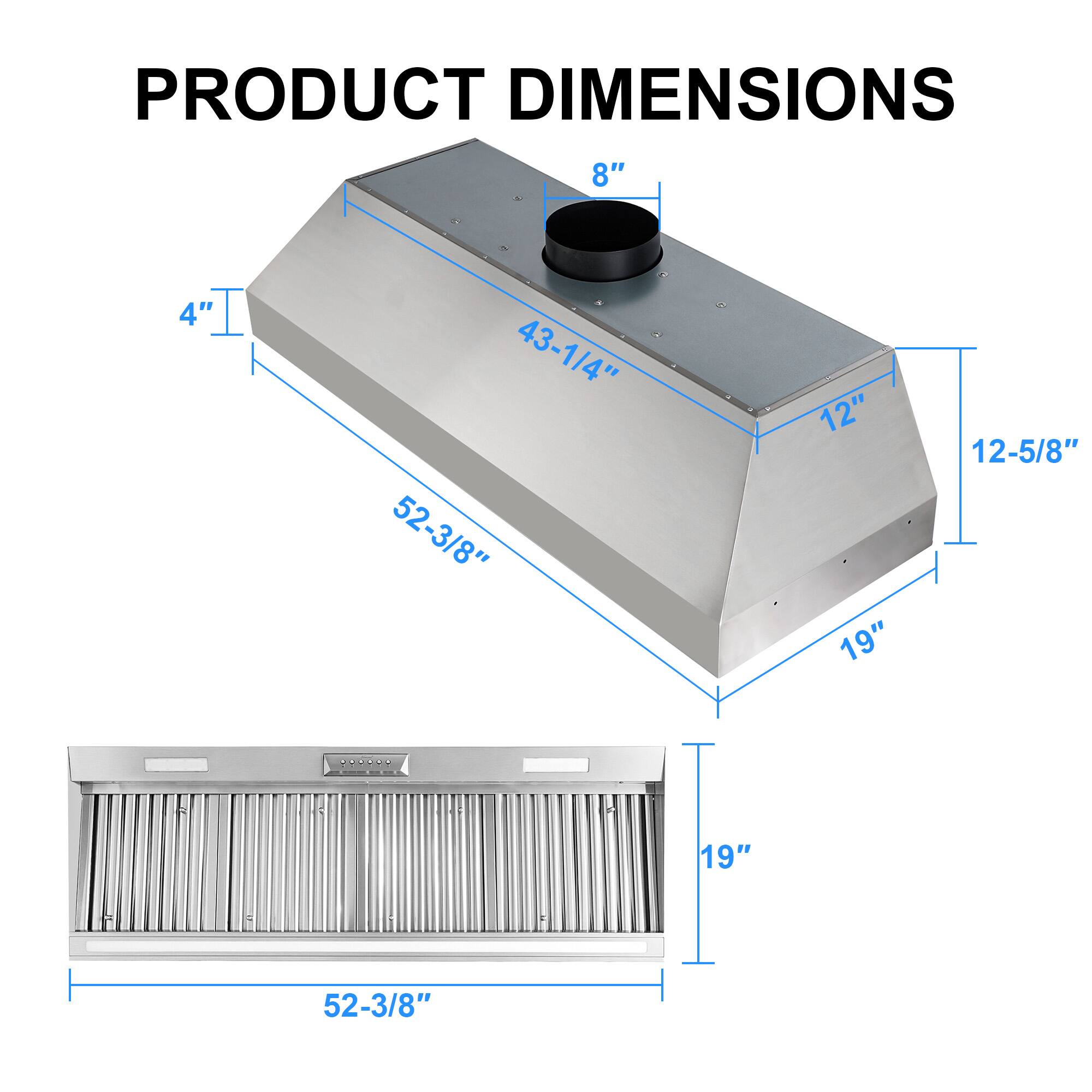 PRODUCT DIMENSIONS  
8" 4" 43-1/4" 52-3/8" 12" 12-5/8" 19" 19" 52-3/8"