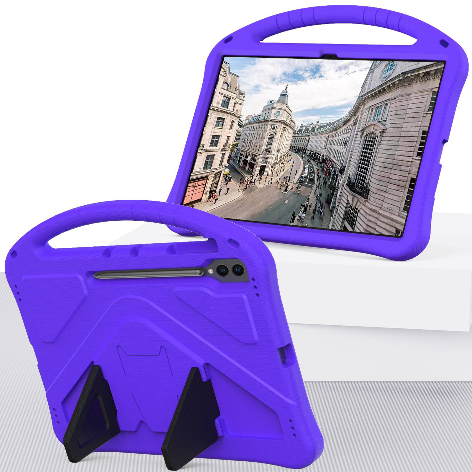 Angle. Dteck - For Samsung Galaxy Tab S9 Ultra/S8 Ultra 14.6-inch Lightweight EVA Shockproof Handle Stand Kids Case Cover - Purple.