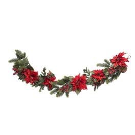 BreeBe - 60" Poinsettia & Berry Garland - NA