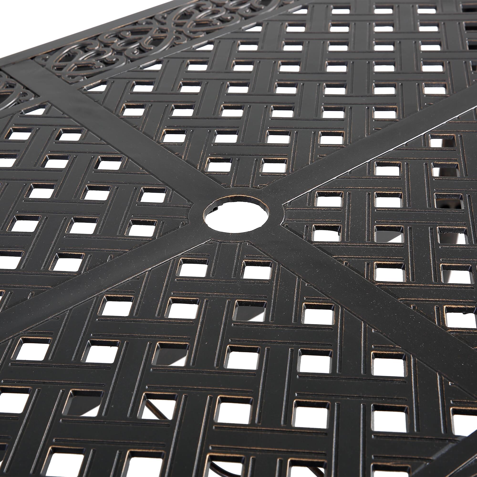 Alt View 2. Mondawe - Patio Rectangle Cast Aluminum Dining Table with Umbrella Hole - Black.