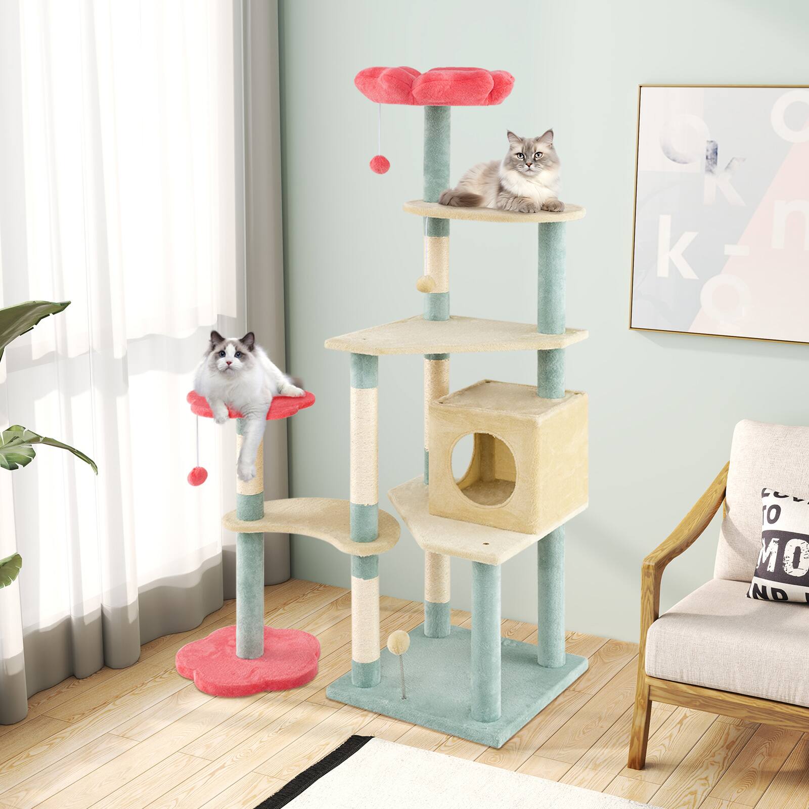 Alt View 3. Gymax - Gymax Flower Cat Tree w/Cosy Condo Sisal Scratching Posts Padded Flower-shaped Perch.