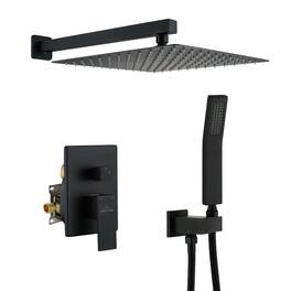 Boyel Living - 1-Spray Patterns with 2.5 GPM 12 in. Square Wall Mount Dual Shower Heads with Pressure Balance Valve - Matte Black