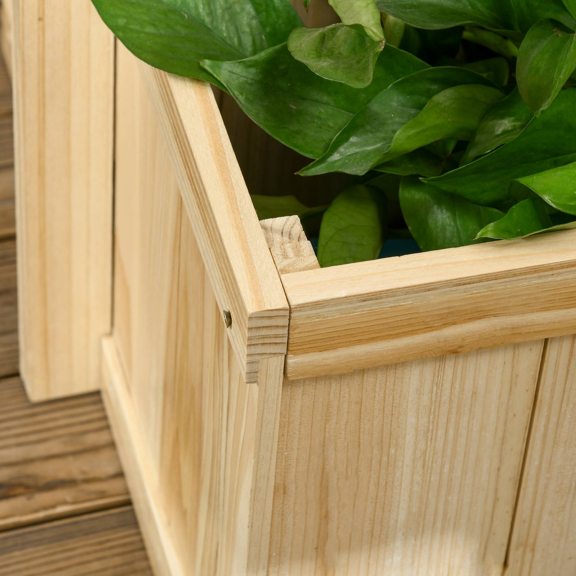 Alt View 8. Outsunny - Decorative Outdoor Privacy Screen, Freestanding Divider/Separator with 4 Self-Draining Planters - Natural wood finish.
