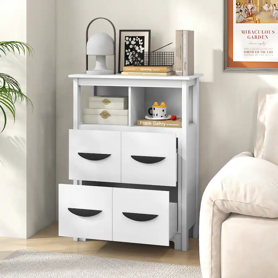 Gymax 24'' Floor Cabinet w/ 2 Open Compartments & 2 Drawers Anti ...