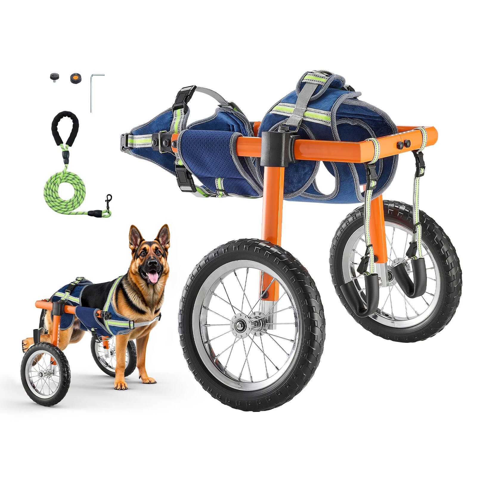 Front. VEVOR - Dog Wheelchair for Back Legs, Lightweight 2 Wheels Pet Wheelchair, Height, Width & Length Adjustable, Dog Cart - Orange.