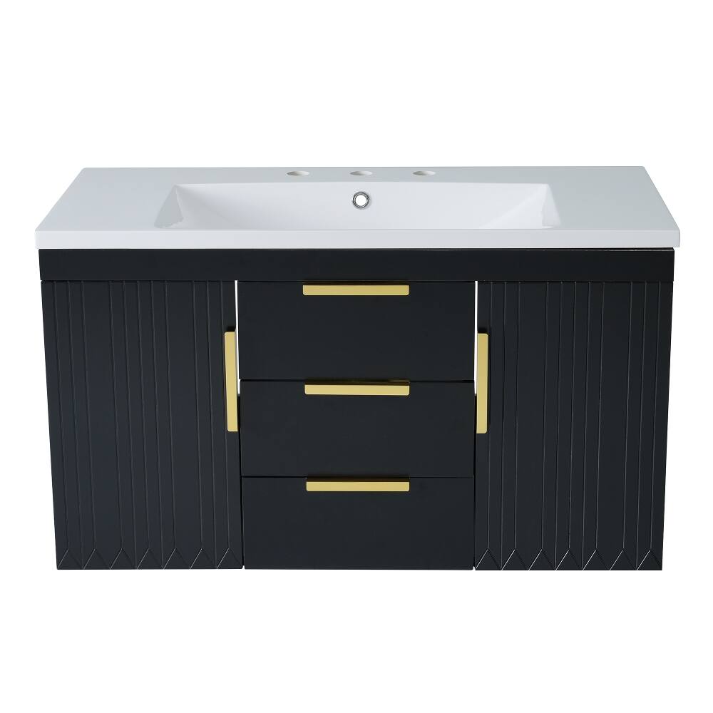 Alt View 9. Loheer - Loheer 36 inch Wall Mounted Bathroom Vanity Black Floating Bathroom Vanity with Resin Sink and 2 Drawers - Black.