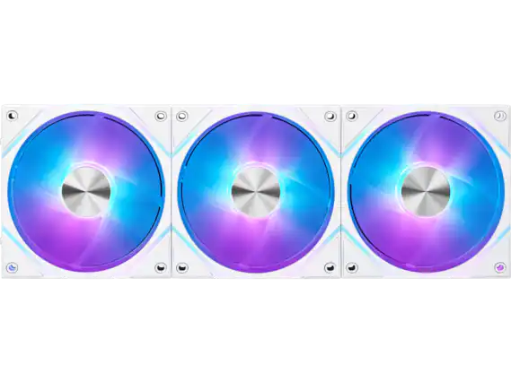 Front. MSI - MSI MPG EZ120 ARGB White Fan - 120mm, Magnetic Connector, Daisy-Chain, Fluid Bearing, 3 Pack - White.