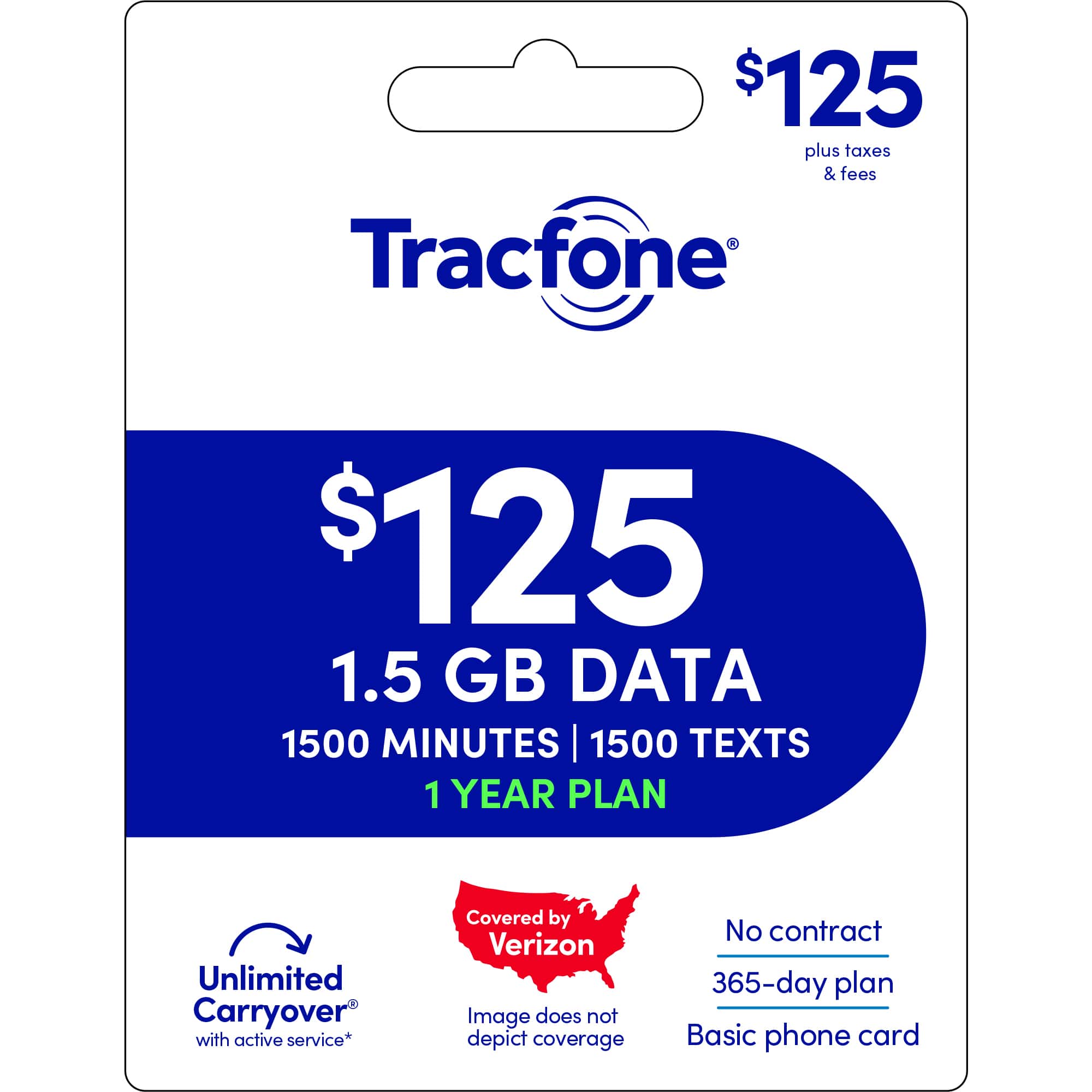 Tracfone - $125 Smartphone 1.5 GB of data 1-Year - Prepaid Plan (Email Delivery) - Blue [Digital]