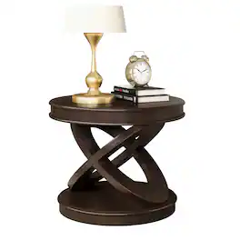 GOODSILO - Retro Round Wooden End Table with X-Shape Base for Living Room or Dining Area - Espresso