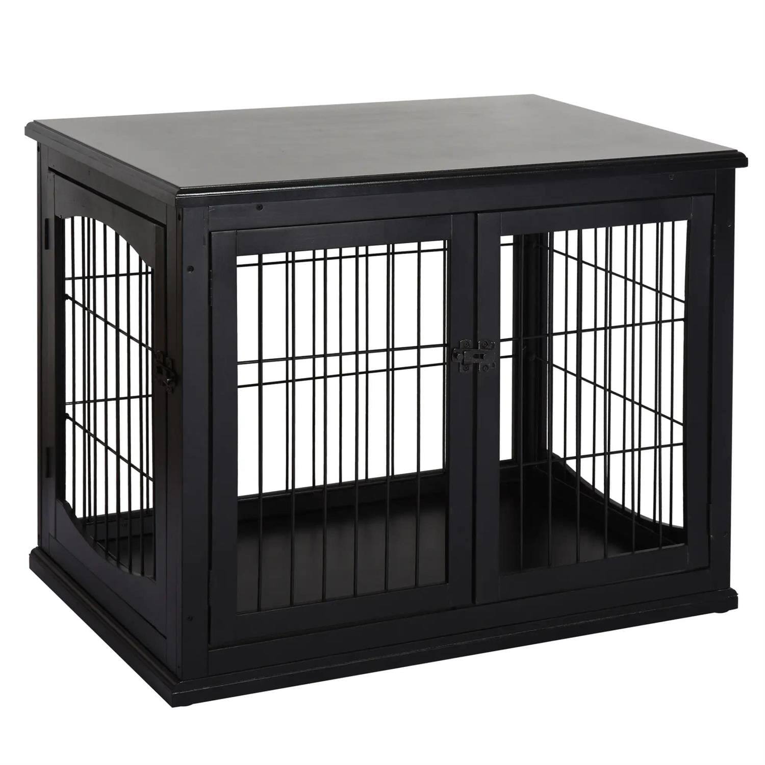Front. Pefilos - 23" Dog Crate Furniture with Two Opening Sides, Lockable Door, Wooden Puppy Kennel Table.