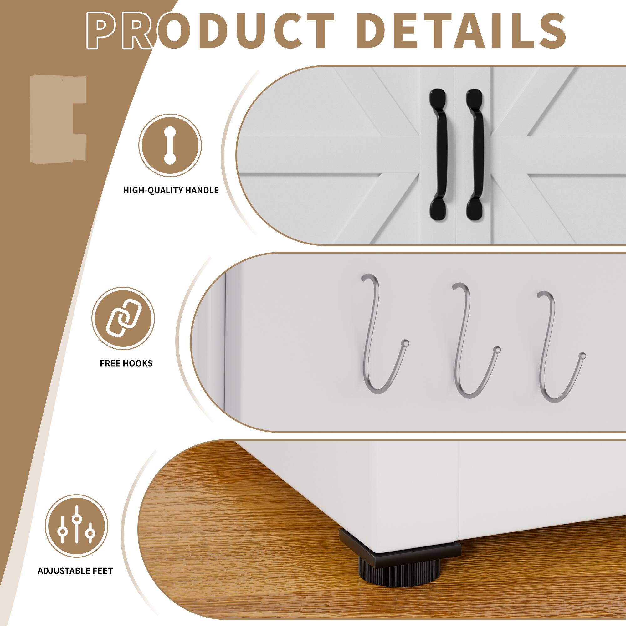 PRODUCT DETAILS

- HIGH-QUALITY HANDLE
- FREE HOOKS
- ADJUSTABLE FEET