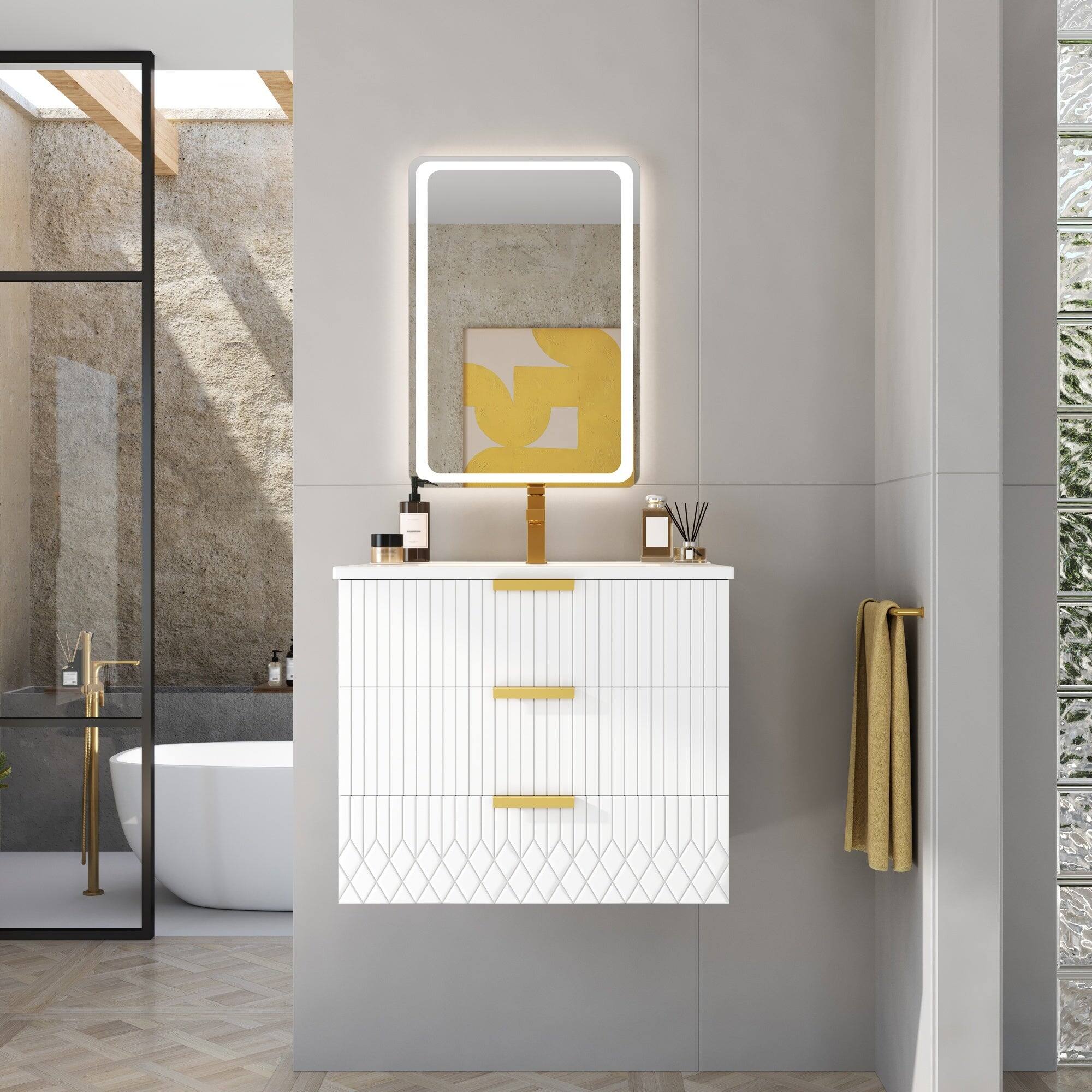 Alt View 5. Boyel Living - 24 Inch Wall Mounted Bathroom Vanity with Ceramic Sink and Double Drawers White - White.