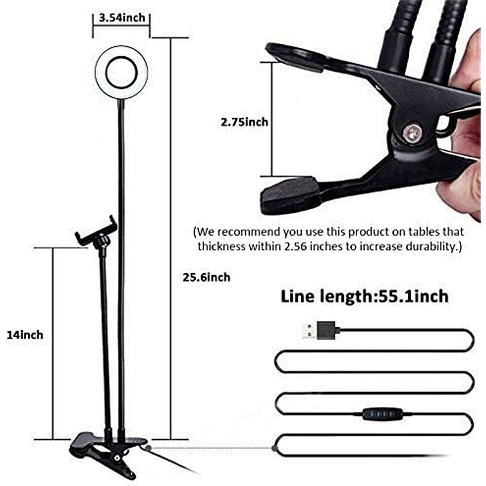 3.54 inch  
2.75 inch  
(We recommend you use this product on tables that thickness within 2.56 inches to increase durability.)  
25.6 inch  
Line length: 55.1 inch  
14 inch