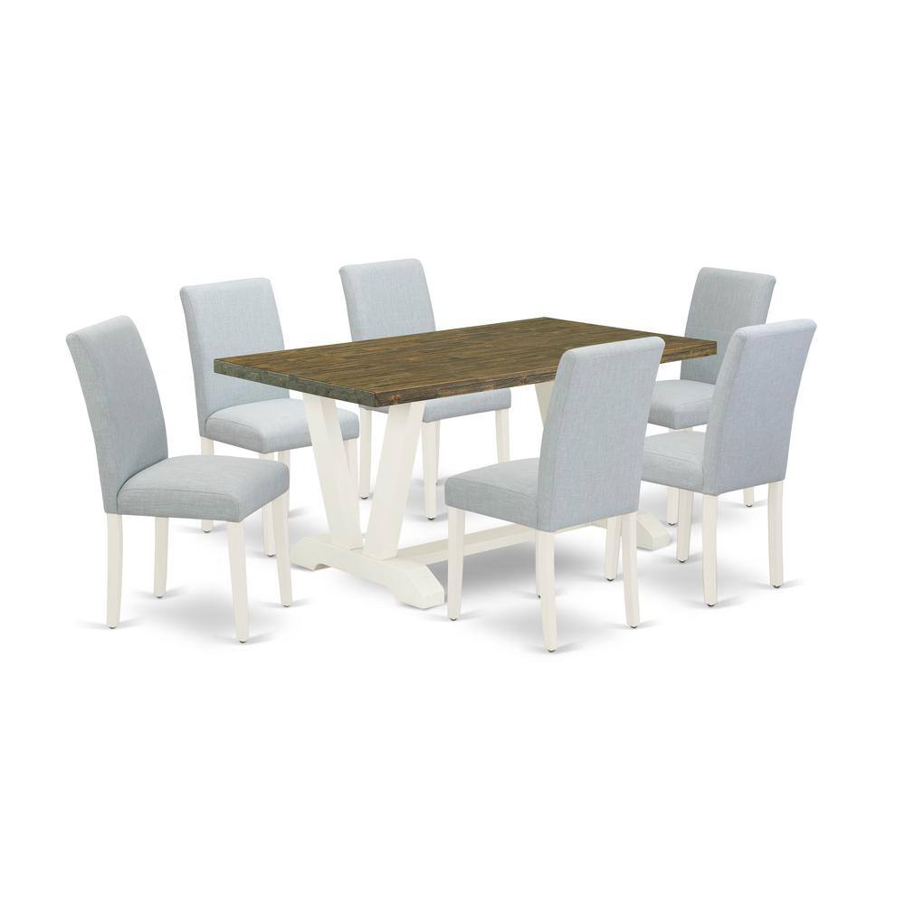 Left. East West Furniture - East West Furniture 7-Piece Kitchen and Dining Room Chairs Includes 6 Mid Century Chairs with Upholstered Seat and High - Multi-Color.