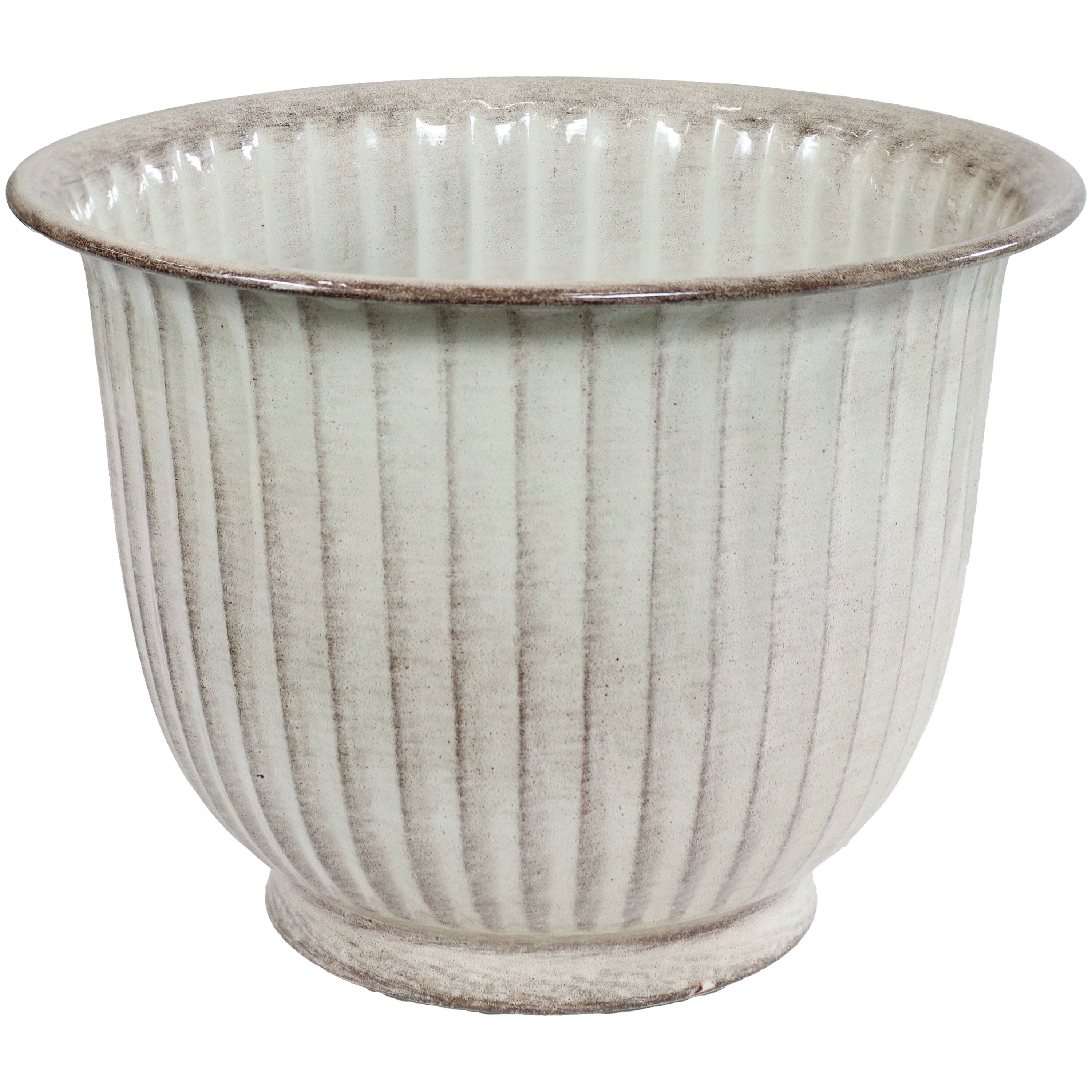 Alt View 5. Sunnydaze - Carlotta Metal Planter - 14.75 in - Set of 4 - White Glaze.