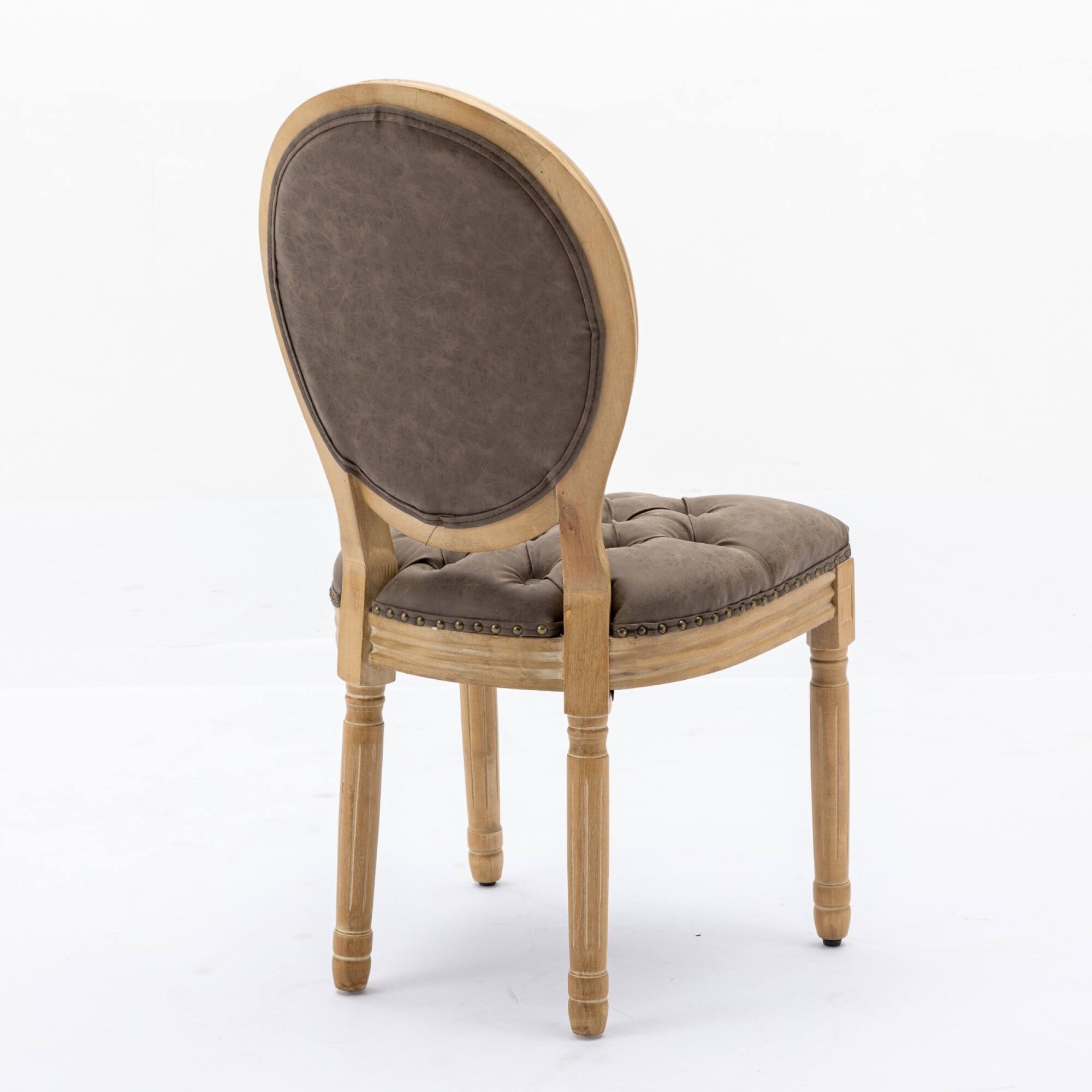 Alt View 2. GOODSILO - French Style Solid Wood Frame Antique Dining Chairs with Hand-Pulled Buckle Decoration and Nailhead Trim, Set of 2 - Brown.