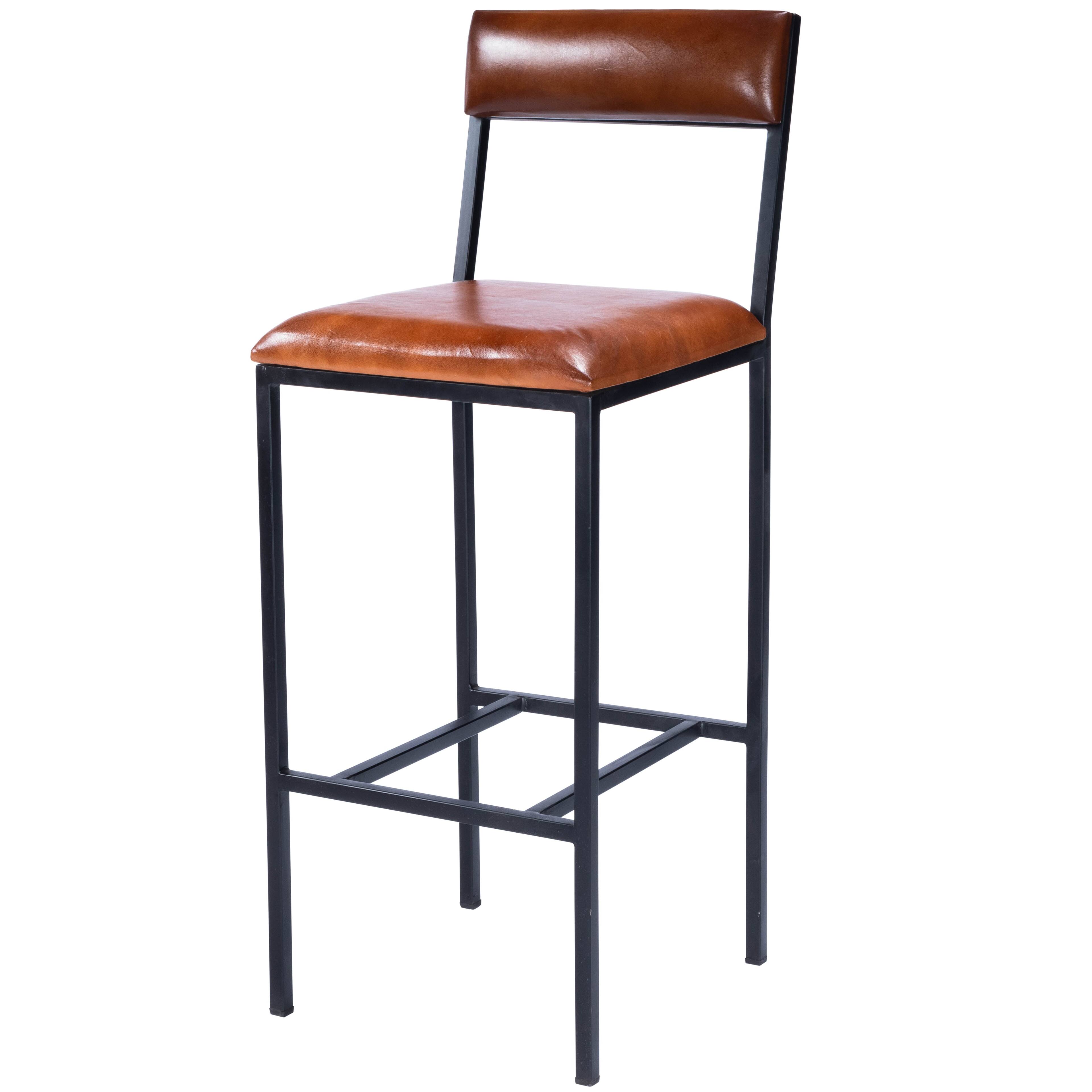Butler Specialty - Lazarus 31.5 in. Seat Height Leather and Metal Bar Stool - Medium Brown