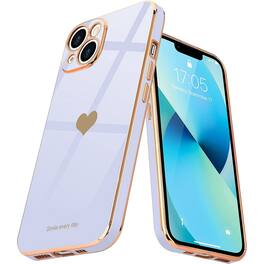 Entronix - iPhone 14 Bundle - Stylish Glossy Heart Case with 2 Clear Screen Protectors - Purple